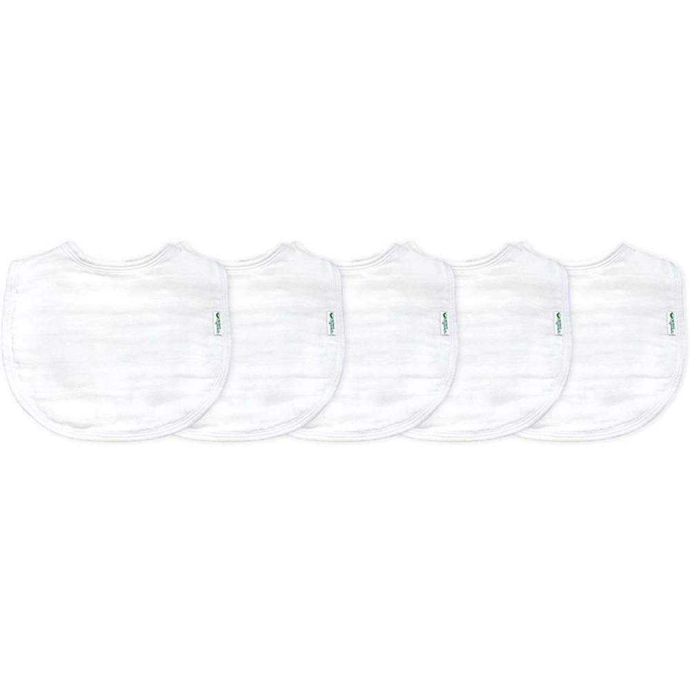 Muslin Bibs, 0-12 Months, White, 5 Pack